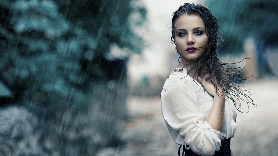 A girl in the rain