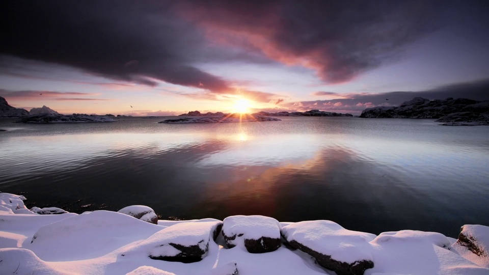 Snowy sunset