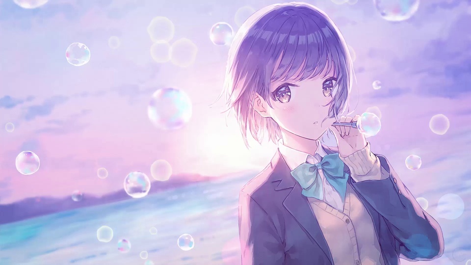 A girl blowing bubbles