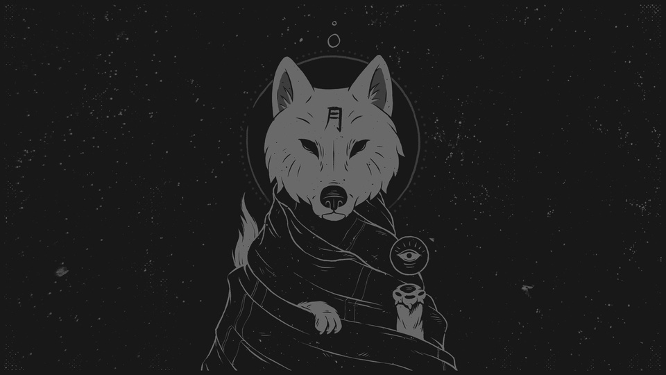 Black and white wolf illustration