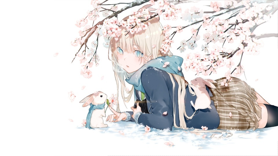 Sakura Girl and Rabbit