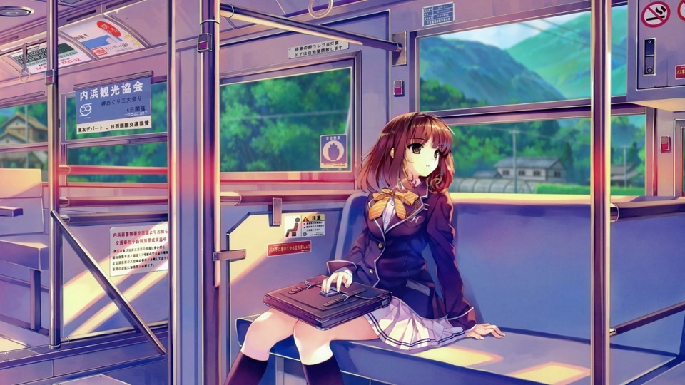 A girl riding a tram