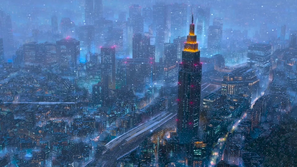 Snow and Mist City Night Scenery