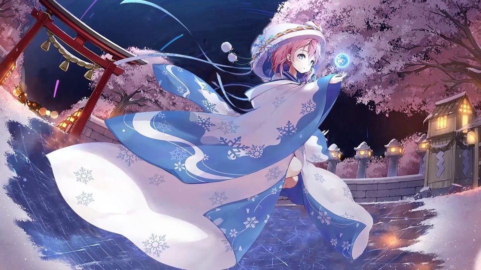 A girl under the starry cherry blossom tree