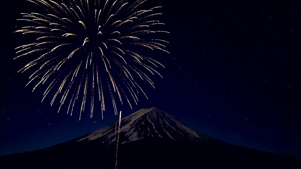 Fogos de artifício de Inverno de Monte Fuji 4K