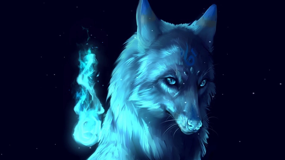 Lobo y fuego azul