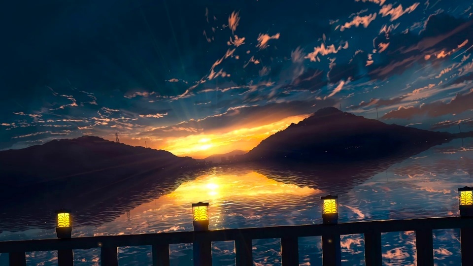 Paisaje de puesta de sol de anime