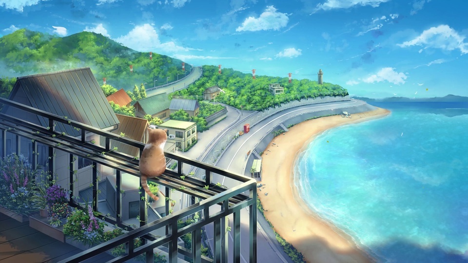 4k balcony cat sea view seamless cycle