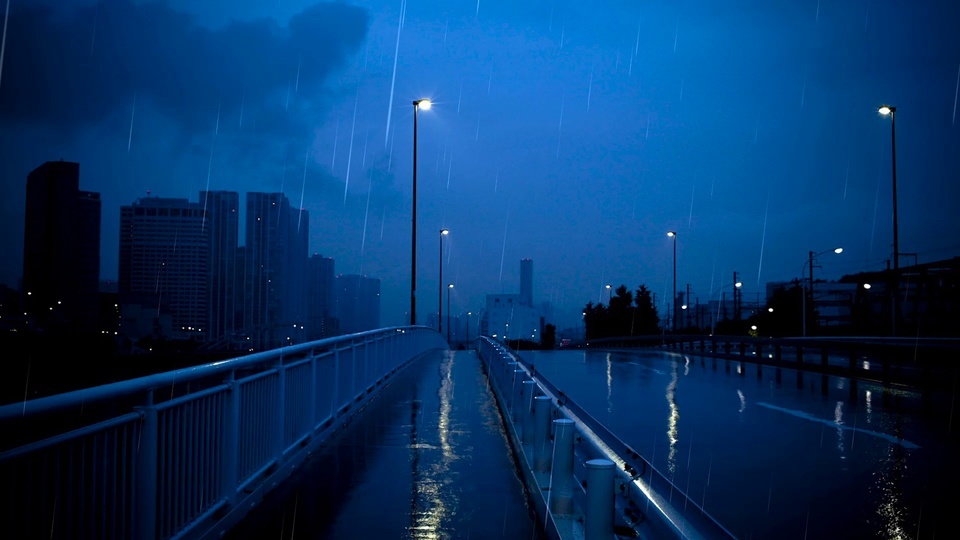 Quiet road on a rainy night