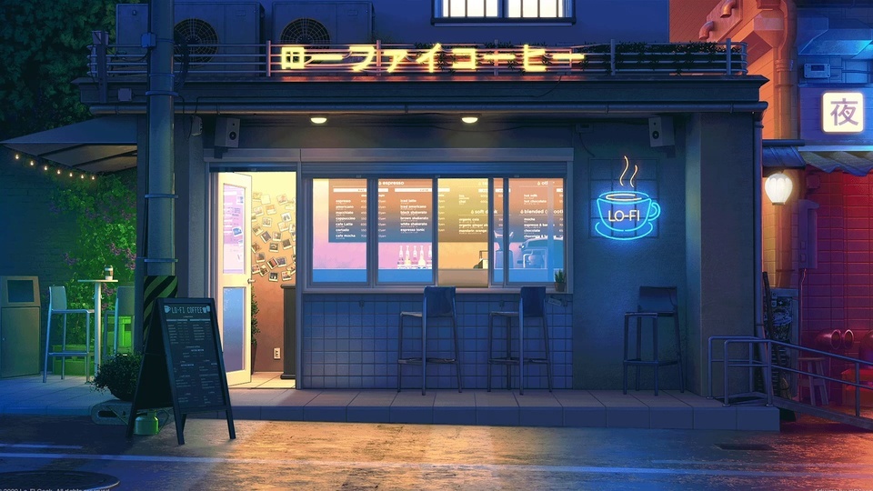 夜のカフェ