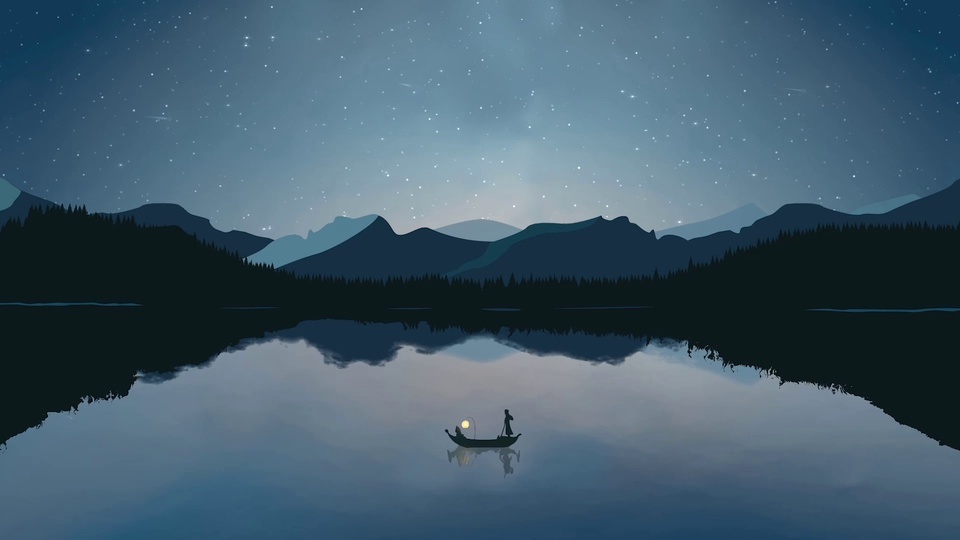 A lonely boat under the night sky