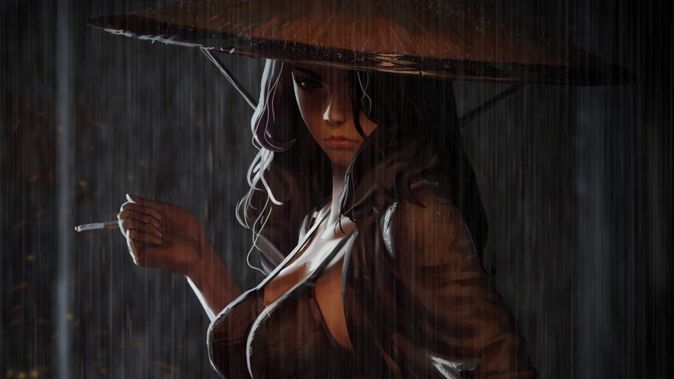 A girl in the rain