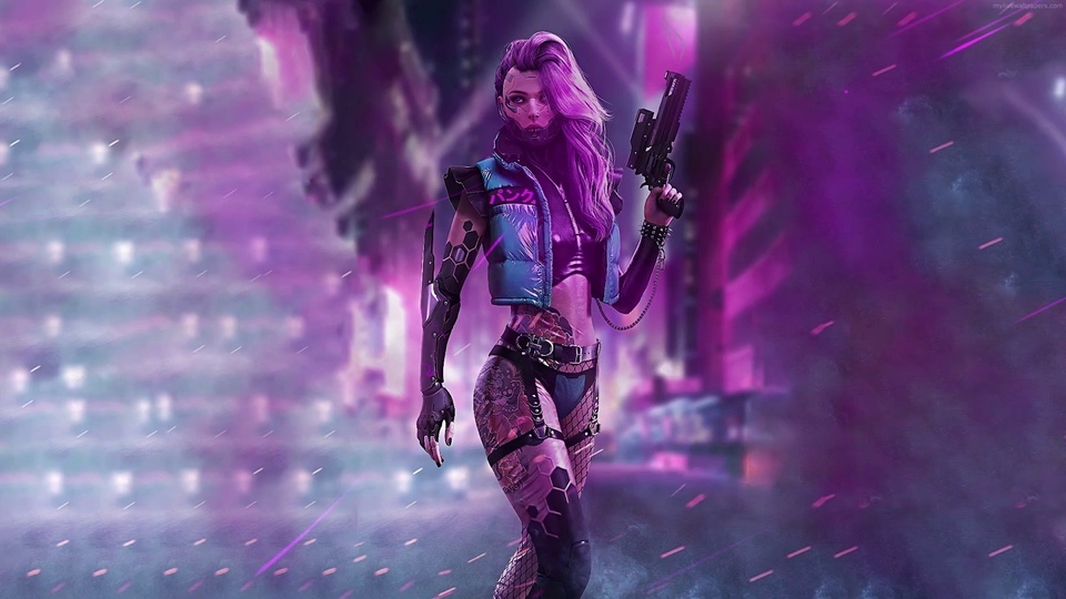 Cyberpunk female shooter