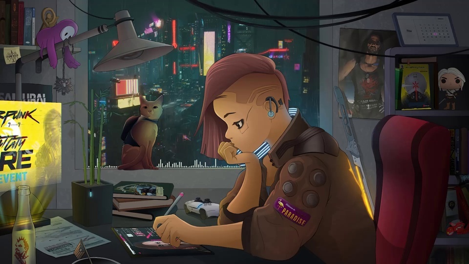 Cena de chuva da cidade cyberpunk