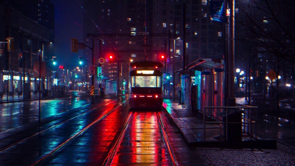 A train in the rain