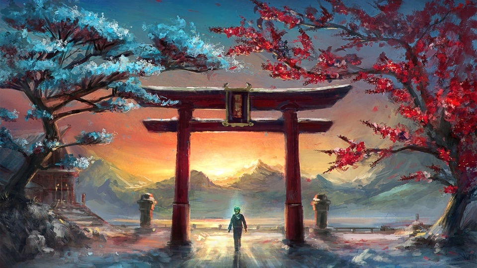 A shrine under the sunset