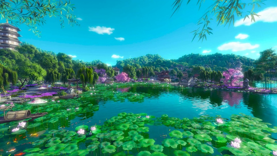 Green Lotus and Blue Lake