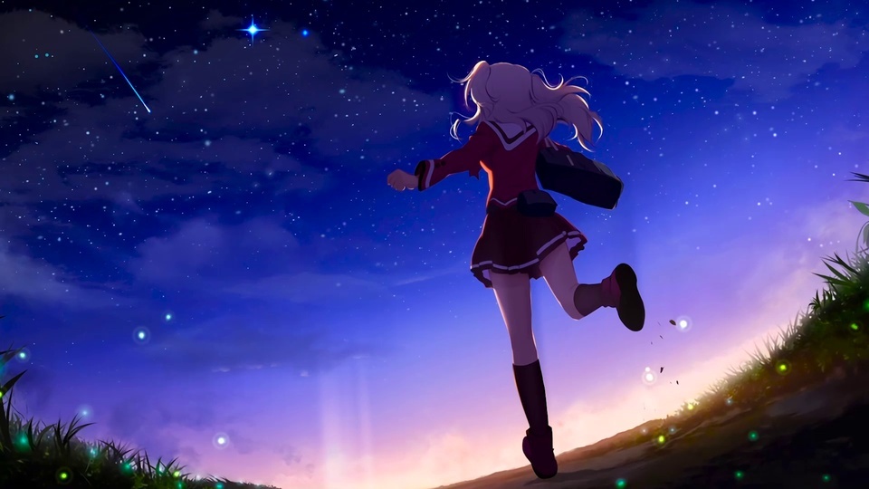 A girl running under the starry sky