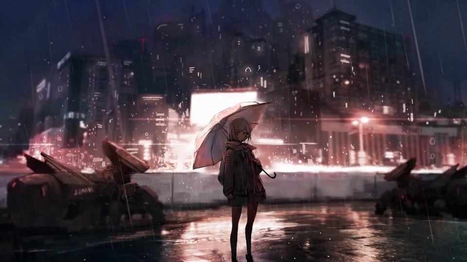 A girl in the rain