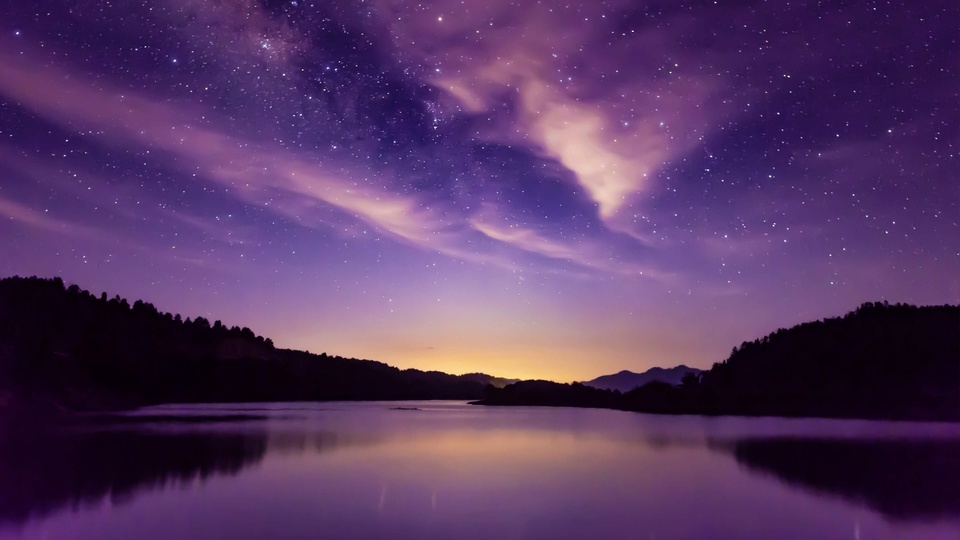 Starry sky, lake water