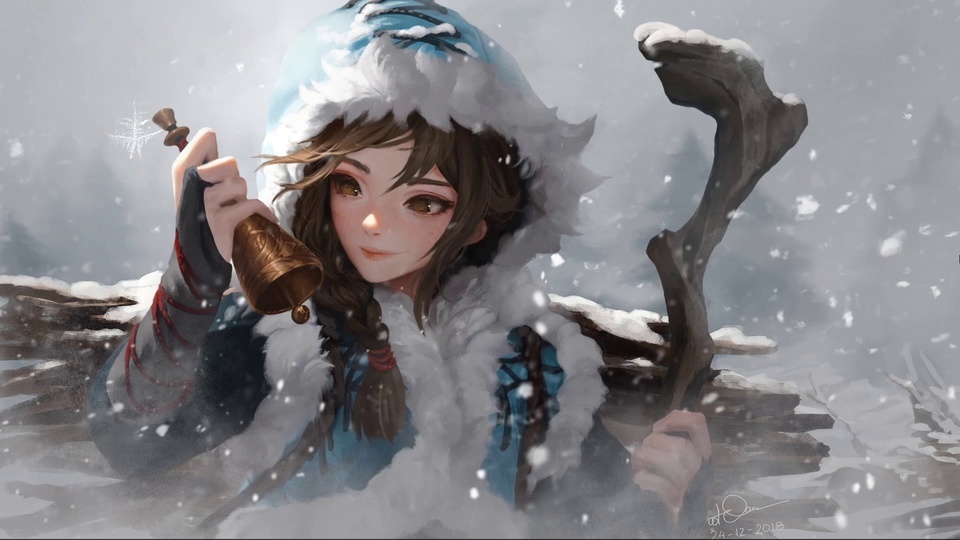 冬季 飘雪少女