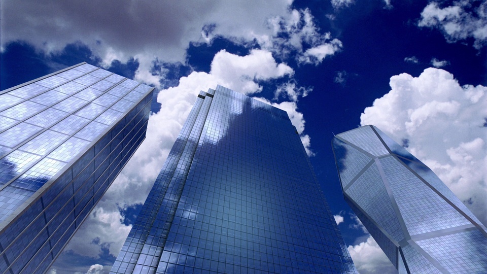 Blue sky and white cloud high-rise buildings