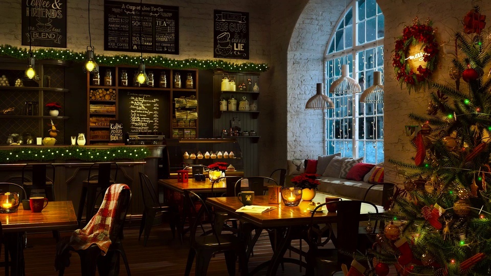 Cozy Christmas atmosphere cafe