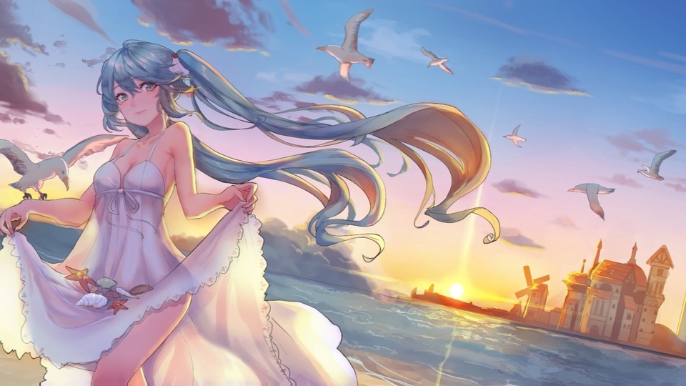 Atardecer Hatsune junto al mar