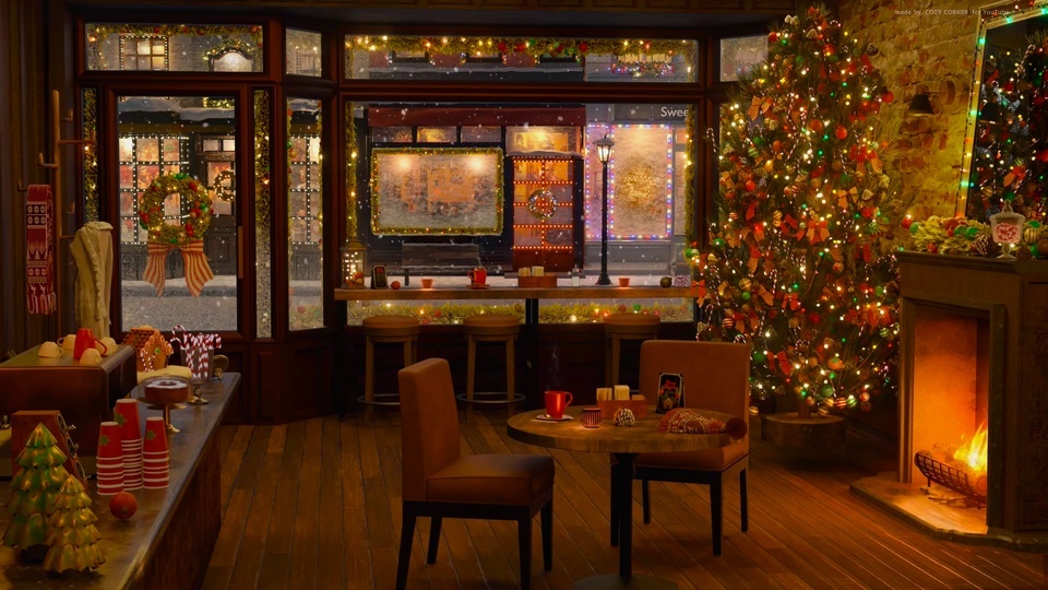 Cozy Christmas coffee shop atmosphere