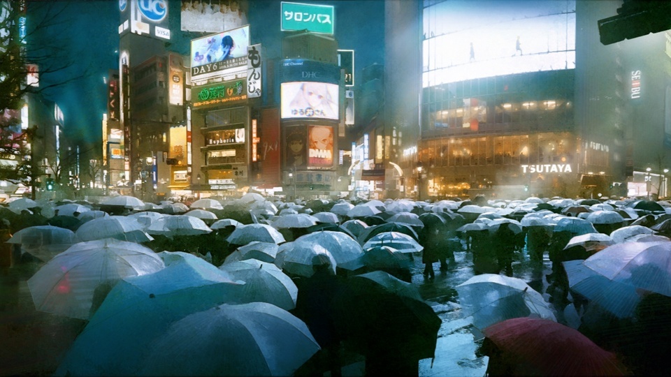 Crowds in the rain