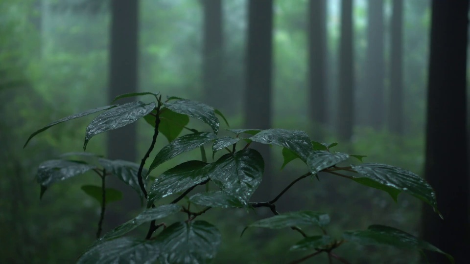 Green plants in the rain