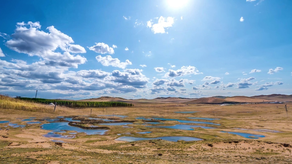 Blue sky and white cloud grassland