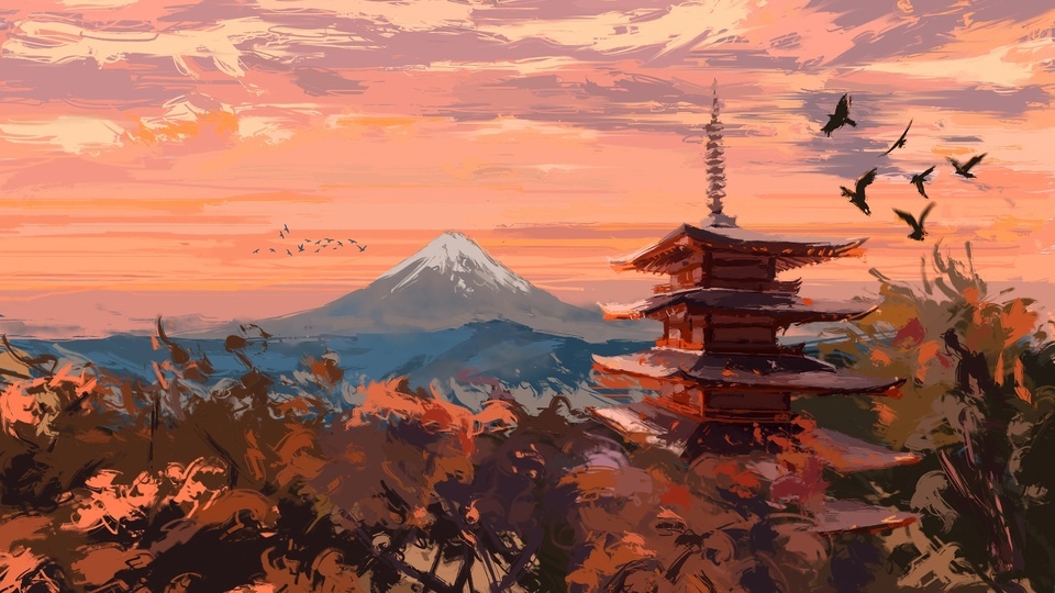 Vista de otoño del Monte Fuji