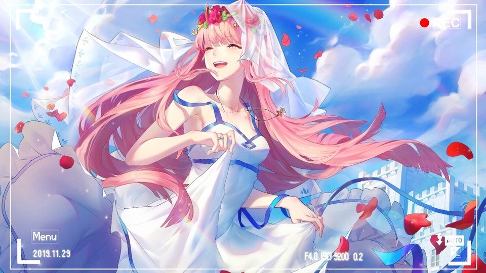 Rose petals and long-haired girl under the sky 