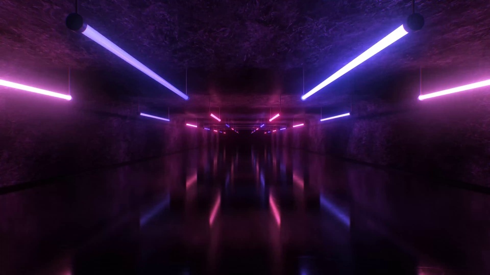 Flashing neon tube tunnel