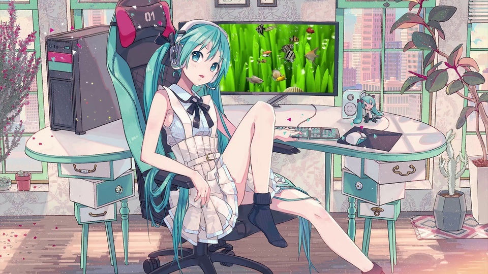 Miss Hatsune in the office