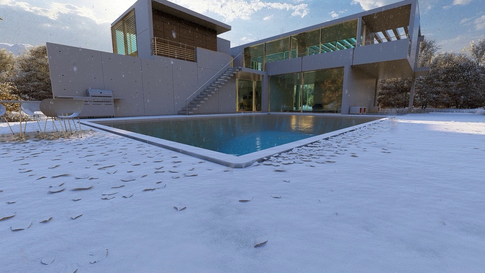 Snow-falling pool