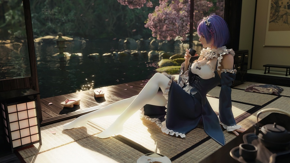 Rem is drinking tea