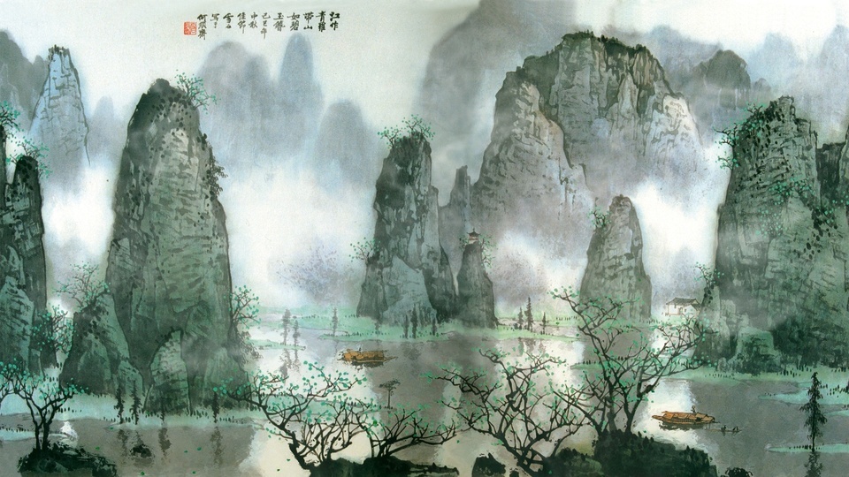 River Breeze Tour, Chinese Painting, Ancient Landscape