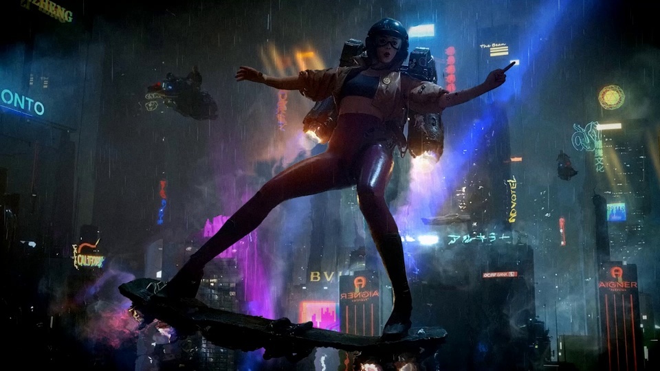 Cyberpunk Girl, Flying Skateboard