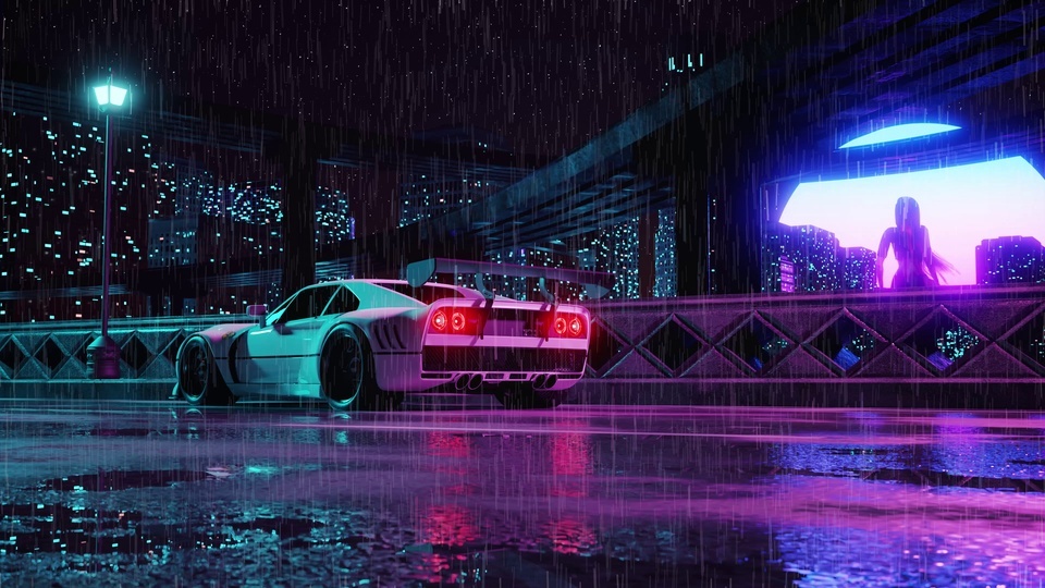 Rainy Night Sports Car