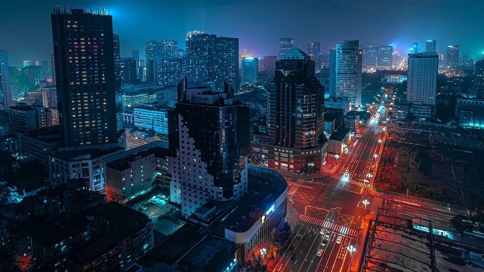 Vista noturna da cidade