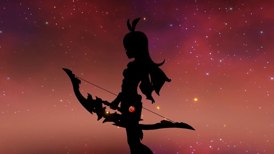 The female archer under the stars in 4k