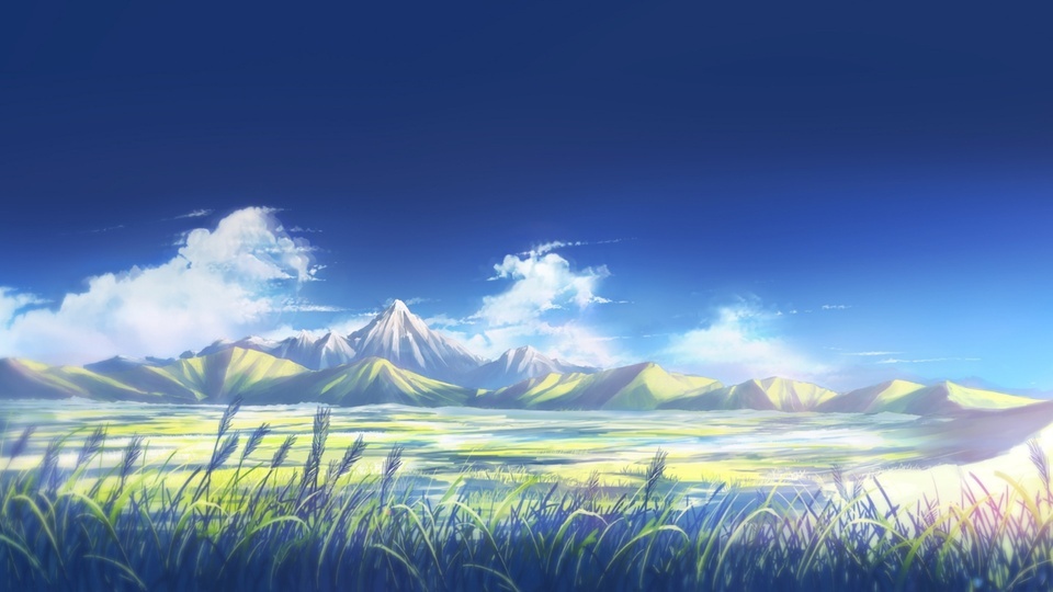 Anime scenery, cloud flow effect, wave effect